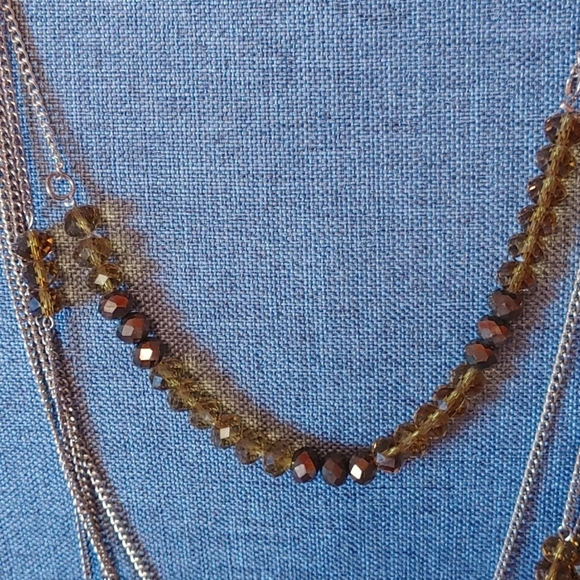 AMBER & BRONZE COLOURED MULTI STRAND NECKLACE - Picture 2 of 6